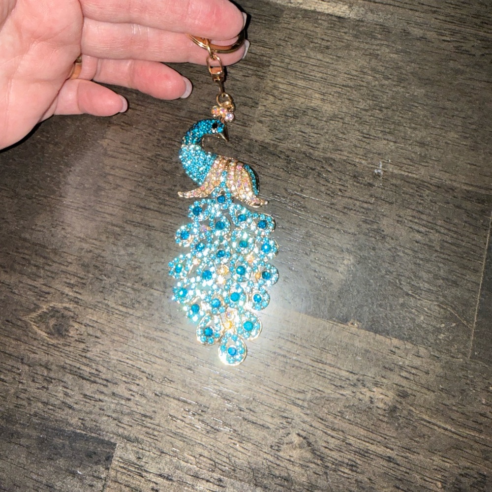 Elegant Blue and Gold Peacock keychain